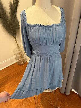 Altar'd State Dusty Blue Gauze Mini Dress